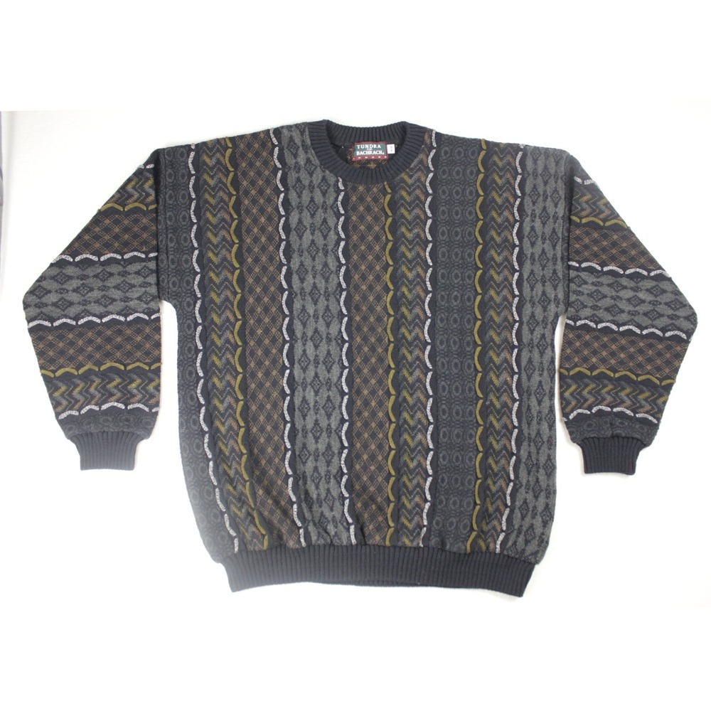 Vintage Tundra for Bachrach 3D Knit Sweater Mens M Wool Blend Canada 90s